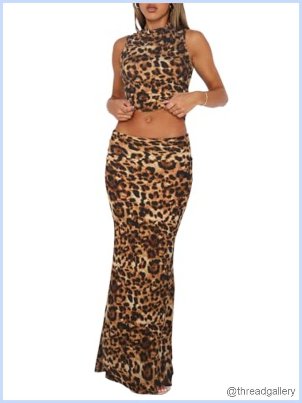 Women's 2 Piece Maxi Skirt Set with Sleeveless Crop Tank Top - Summer Outfit
